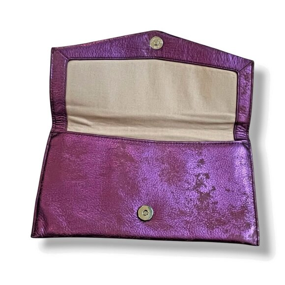 Y2K Cole Haan Envelope Clutch Metallic Leather Fuschia/Brown Party Purse Handbag - Picture 2 of 9